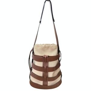 TRADEMARK Hesse caged leather canvas pouch bucket shoulder bag statement purse